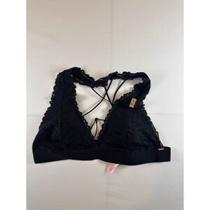 Victorias Secret PINK Black Floral Lace Strappy Back Bralette XL Bra New